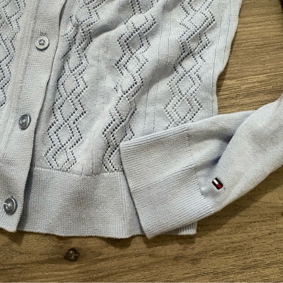 TOMMY HILFIGER Women's Baby Blue Cotton Button Cardigan Sz XXS Preppy Classic - Picture 5 of 10